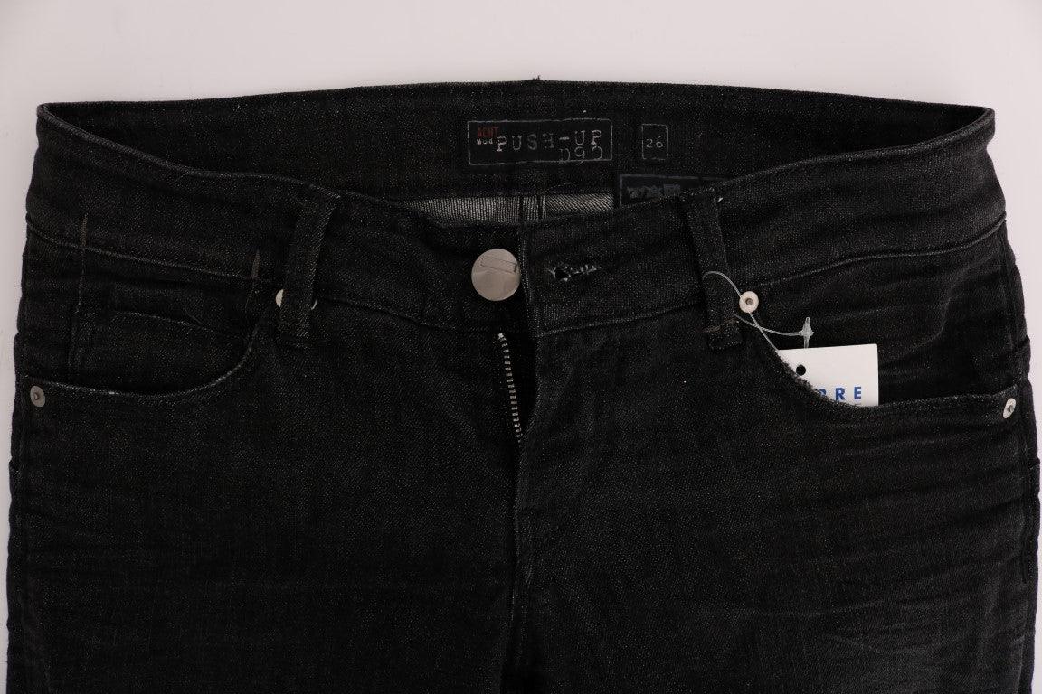 Black Denim Cotton Bottoms Slim Fit Jeans - Designed by Acht Available to Buy at a Discounted Price on Moon Behind The Hill Online Designer Discount Store