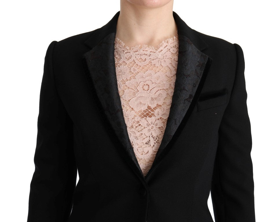 Black Floral Jacquard Slim Blazer - Designed by Dolce & Gabbana Available to Buy at a Discounted Price on Moon Behind The Hill Online Designer Discount Store