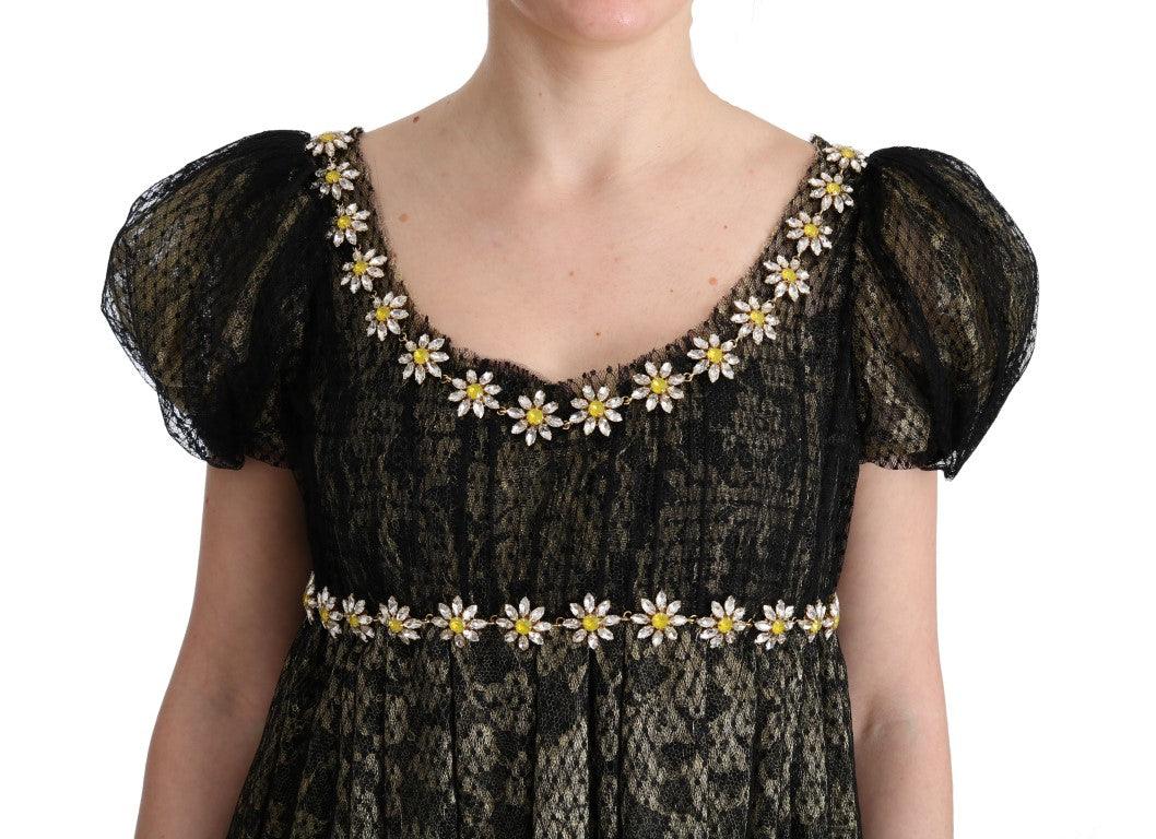 Black Yellow Crystal Lace Shift Dress - Designed by Dolce & Gabbana Available to Buy at a Discounted Price on Moon Behind The Hill Online Designer Discount Store