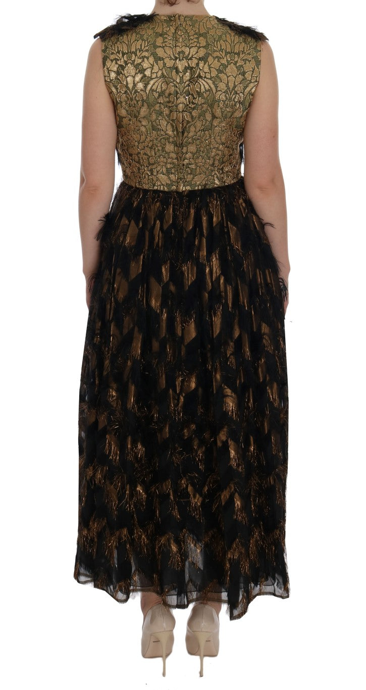 Black Silk Brown Fringes A-Line Dress - Designed by Dolce & Gabbana Available to Buy at a Discounted Price on Moon Behind The Hill Online Designer Discount Store