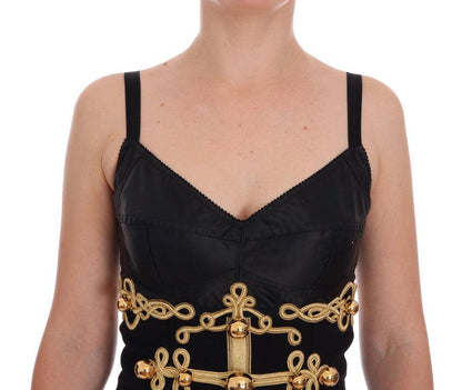 Black Wool Stretch Gold A-Line Dress - Designed by Dolce & Gabbana Available to Buy at a Discounted Price on Moon Behind The Hill Online Designer Discount Store