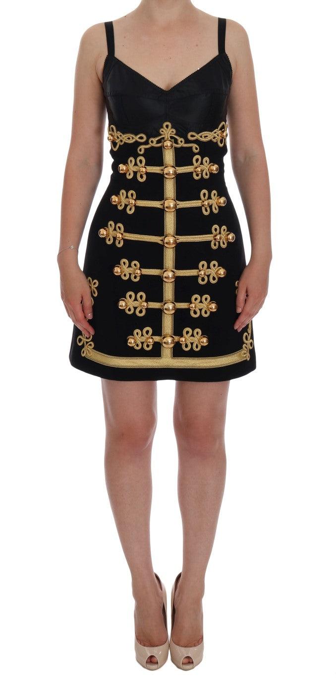 Black Wool Stretch Gold A-Line Dress - Designed by Dolce & Gabbana Available to Buy at a Discounted Price on Moon Behind The Hill Online Designer Discount Store