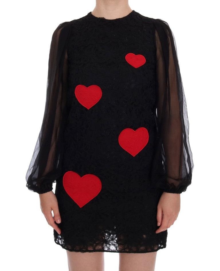 Black Lace Red Heart Shift Dress - Designed by Dolce & Gabbana Available to Buy at a Discounted Price on Moon Behind The Hill Online Designer Discount Store