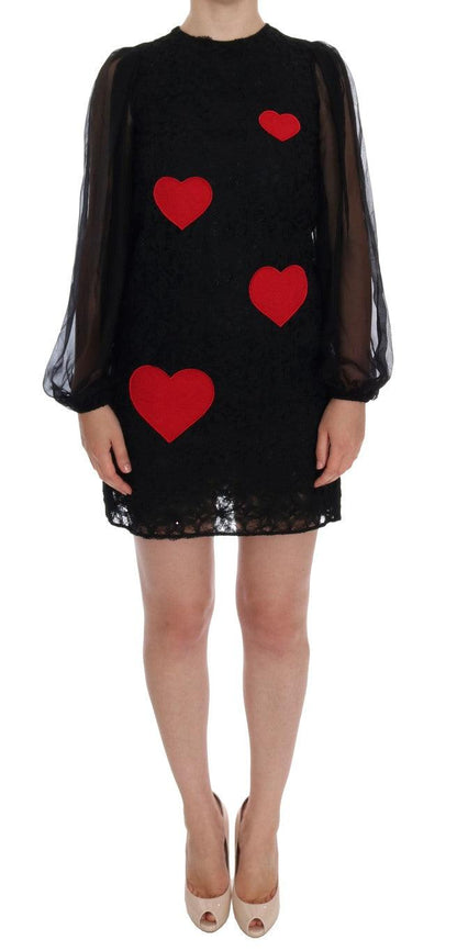 Black Lace Red Heart Shift Dress - Designed by Dolce & Gabbana Available to Buy at a Discounted Price on Moon Behind The Hill Online Designer Discount Store