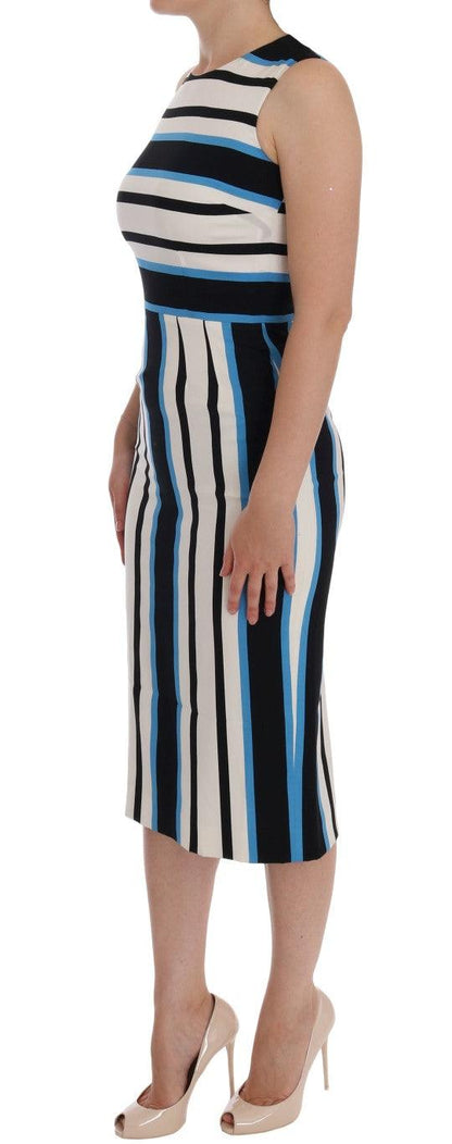 Blue White Striped Silk Stretch Sheath Dress - Designed by Dolce & Gabbana Available to Buy at a Discounted Price on Moon Behind The Hill Online Designer Discount Store