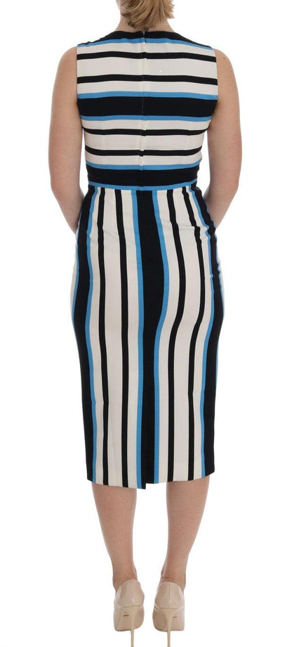 Blue White Striped Silk Stretch Sheath Dress - Designed by Dolce & Gabbana Available to Buy at a Discounted Price on Moon Behind The Hill Online Designer Discount Store
