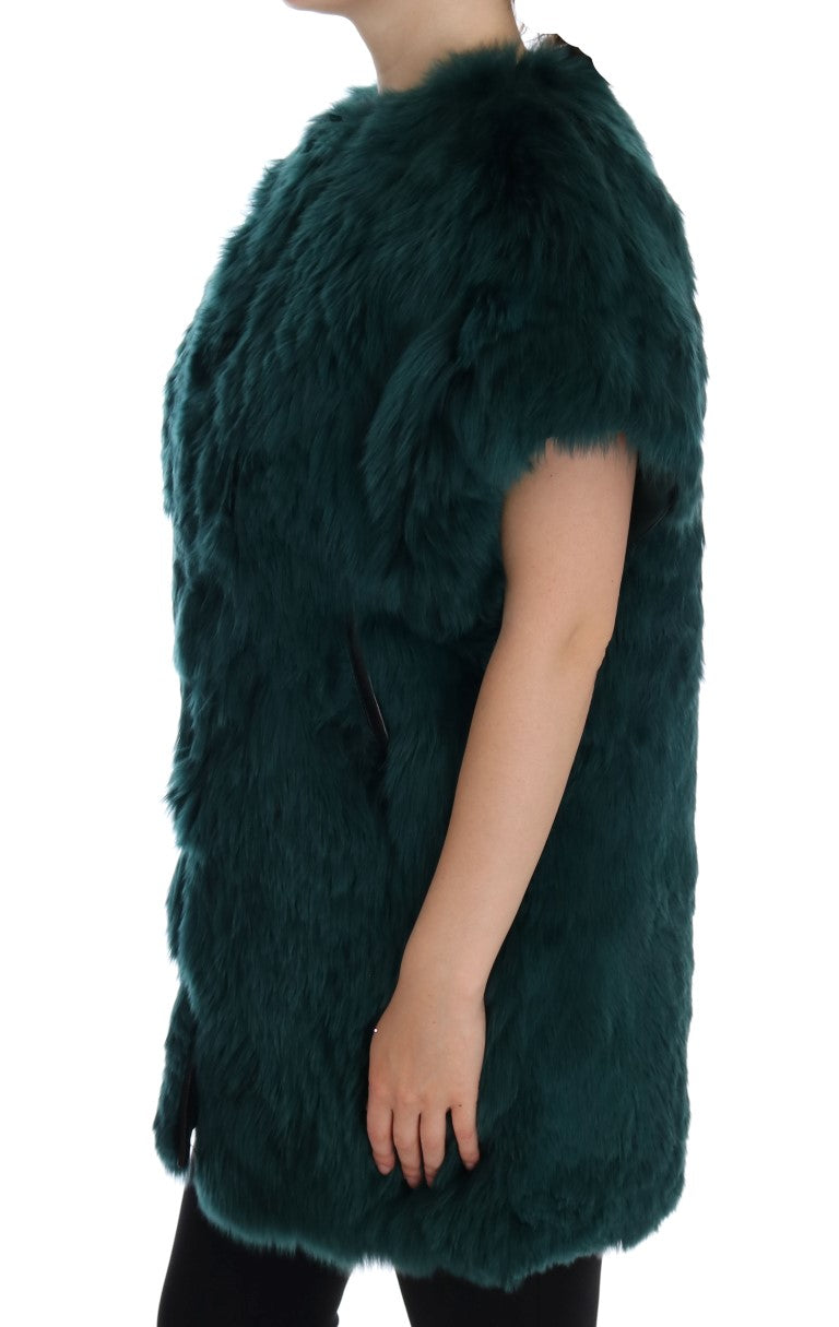 Green Alpaca Fur Vest Sleeveless Jacket - Designed by Dolce & Gabbana Available to Buy at a Discounted Price on Moon Behind The Hill Online Designer Discount Store