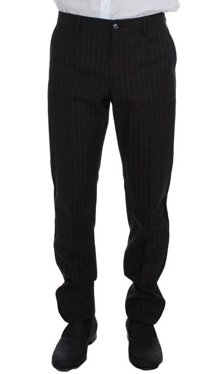 Dolce & Gabbana Men's Brown Striped Wool Slim 3 Piece Suit Tuxedo - Designed by Dolce & Gabbana Available to Buy at a Discounted Price on Moon Behind The Hill Online Designer Discount Store