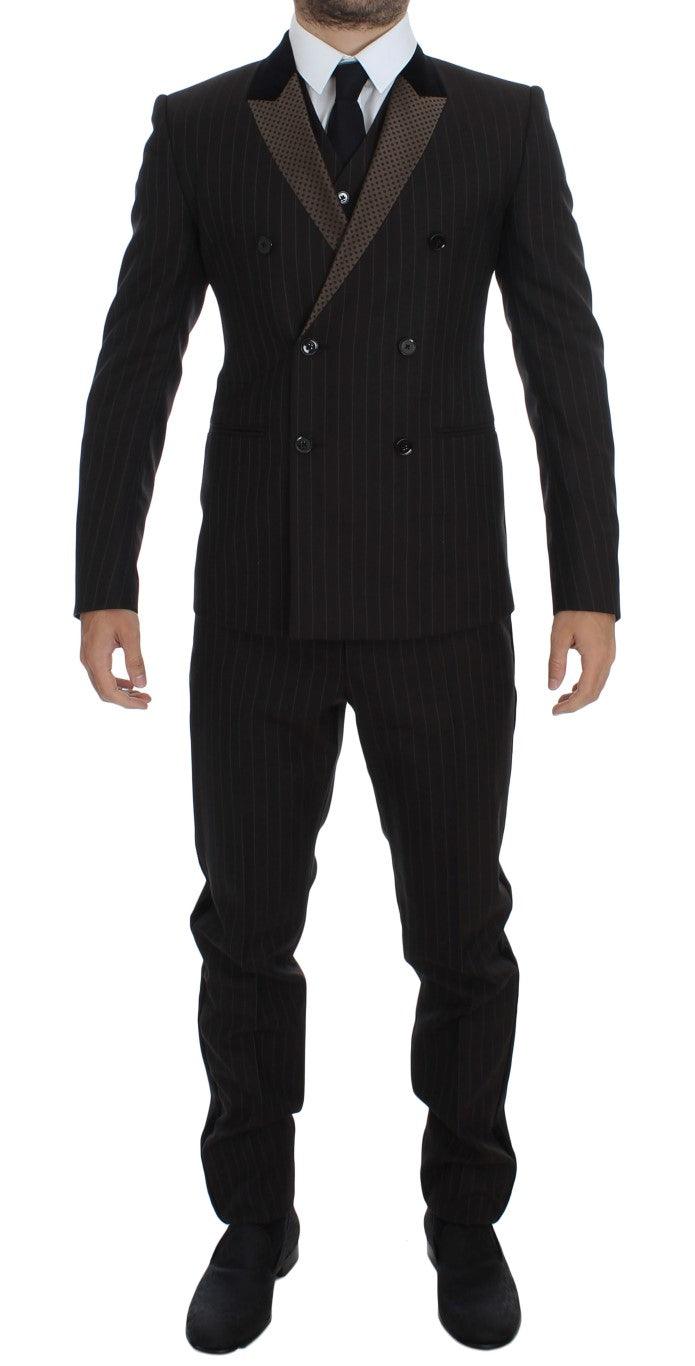 Dolce & Gabbana Men's Brown Striped Wool Slim 3 Piece Suit Tuxedo - Designed by Dolce & Gabbana Available to Buy at a Discounted Price on Moon Behind The Hill Online Designer Discount Store