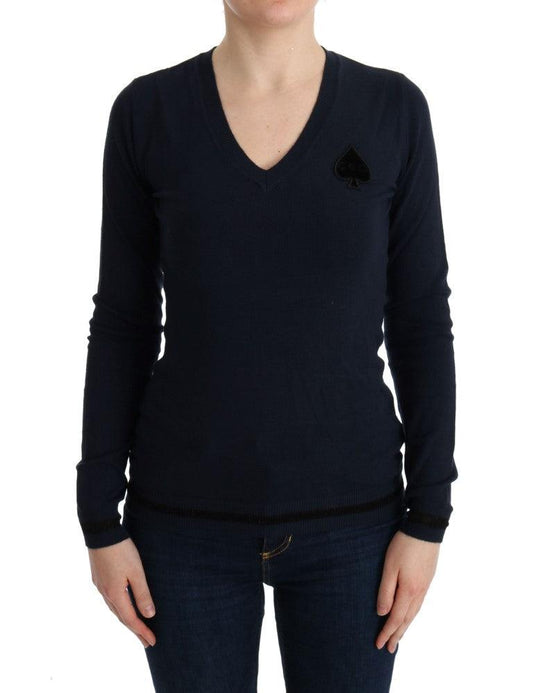 Costume National Women's Blue V-neck Viscose Sweater - Designed by Costume National Available to Buy at a Discounted Price on Moon Behind The Hill Online Designer Discount Store