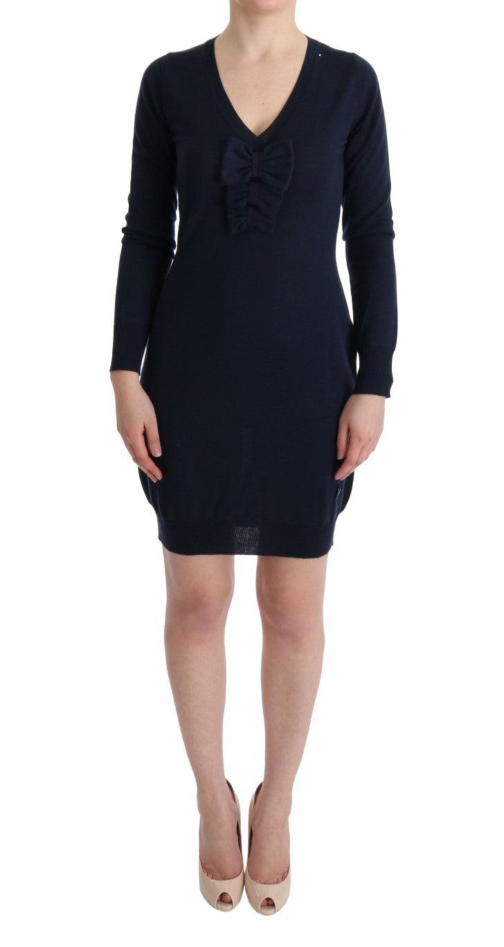 Blue Wool Long Sleeve Shift Dress - Designed by MARGHI LO' Available to Buy at a Discounted Price on Moon Behind The Hill Online Designer Discount Store