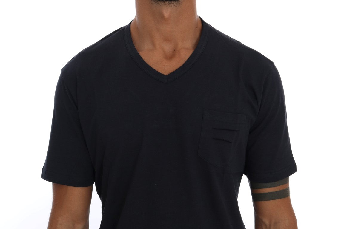 Blue Cotton V-neck T-Shirt - Designed by Daniele Alessandrini Available to Buy at a Discounted Price on Moon Behind The Hill Online Designer Discount Store