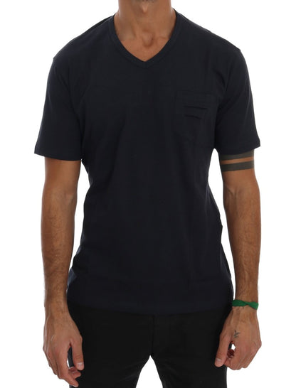 Blue Cotton V-neck T-Shirt - Designed by Daniele Alessandrini Available to Buy at a Discounted Price on Moon Behind The Hill Online Designer Discount Store