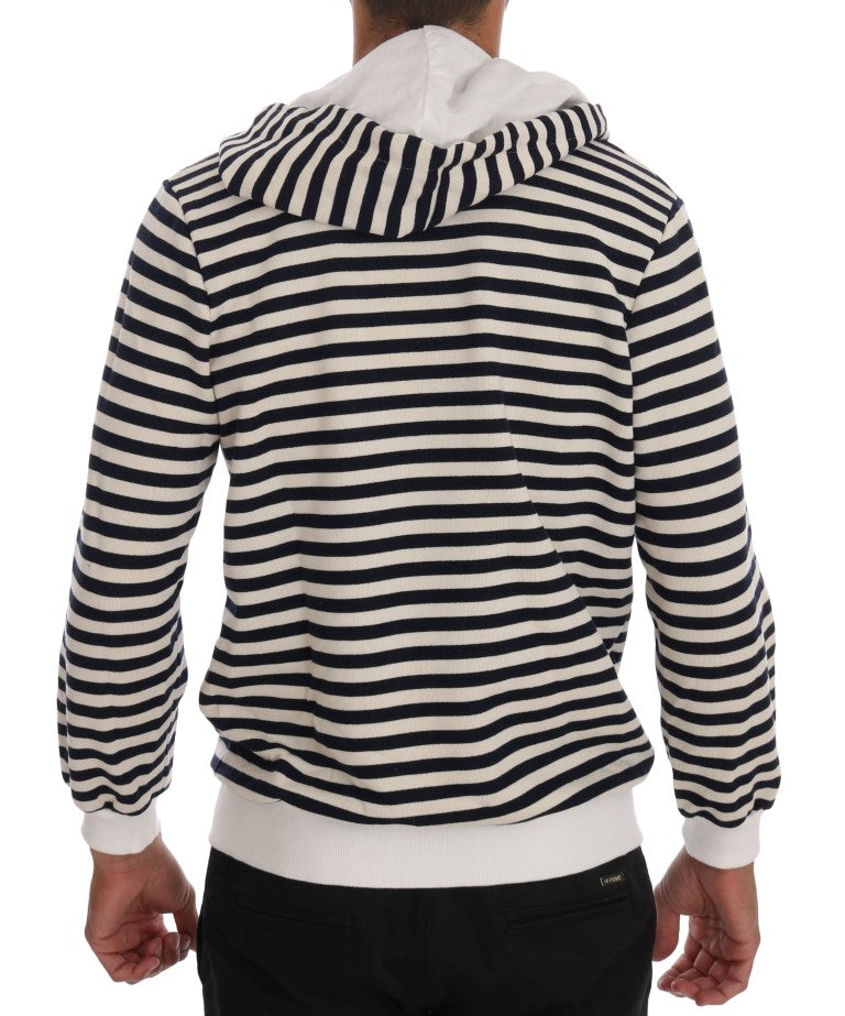 Blue White Striped Hooded Cotton Sweater - Designed by Daniele Alessandrini Available to Buy at a Discounted Price on Moon Behind The Hill Online Designer Discount Store