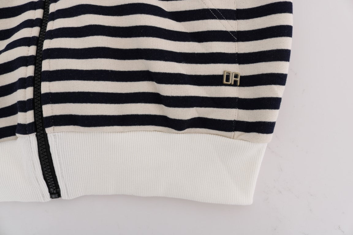 Blue White Striped Hooded Cotton Sweater - Designed by Daniele Alessandrini Available to Buy at a Discounted Price on Moon Behind The Hill Online Designer Discount Store