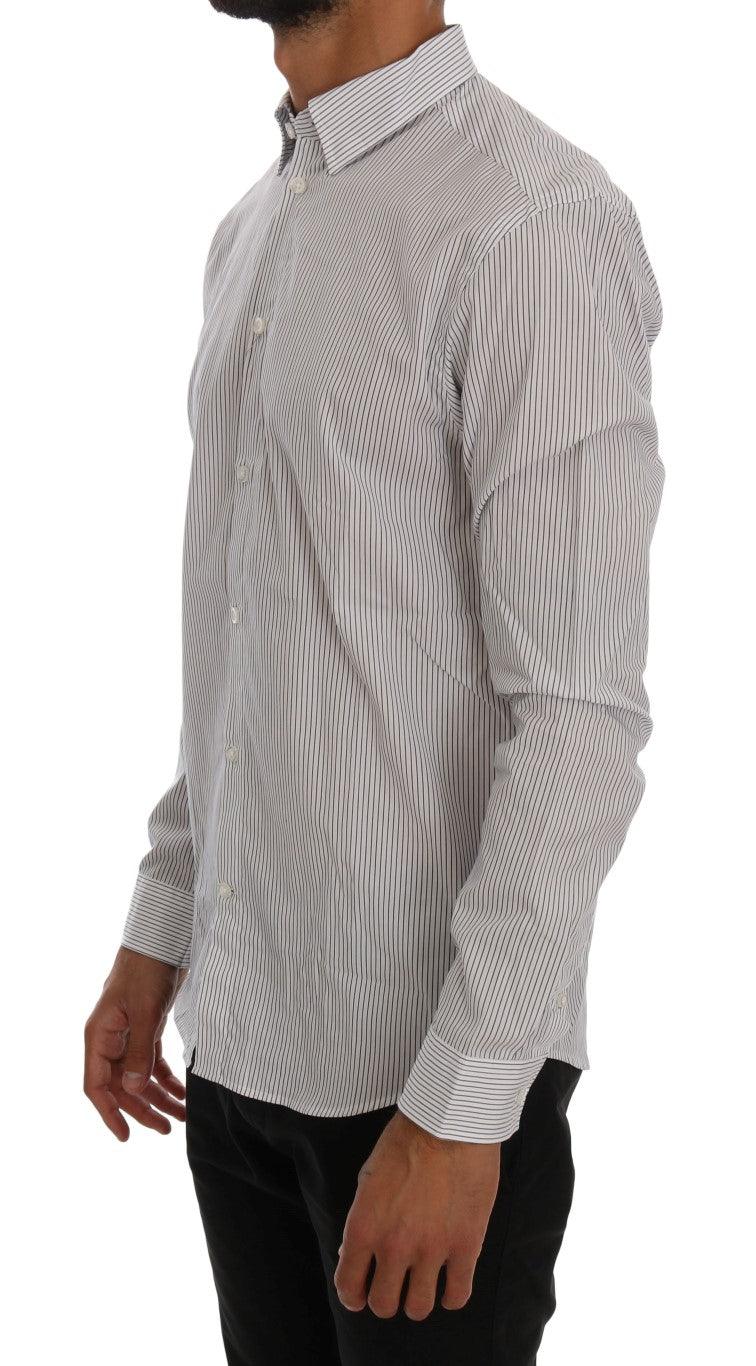 White Blue Striped Casual Cotton Regular Fit Shirt designed by Frankie Morello available from Moon Behind The Hill's Men's Clothing range