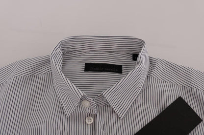 White Blue Striped Casual Cotton Regular Fit Shirt designed by Frankie Morello available from Moon Behind The Hill's Men's Clothing range