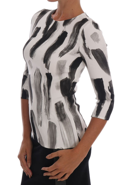 White Black Striped Printed Blouse Top designed by Dolce & Gabbana available from Moon Behind The Hill's Women's Clothing range