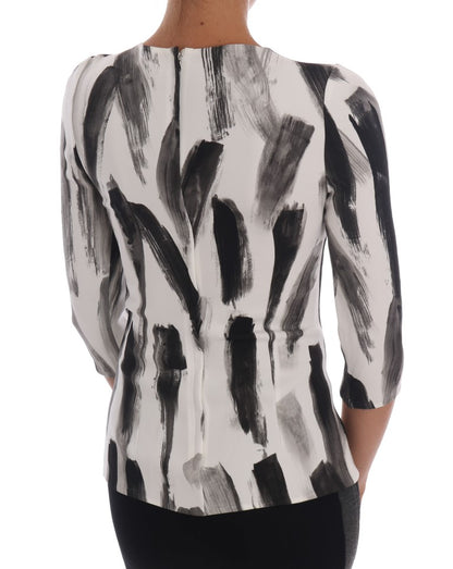 White Black Striped Printed Blouse Top designed by Dolce & Gabbana available from Moon Behind The Hill's Women's Clothing range