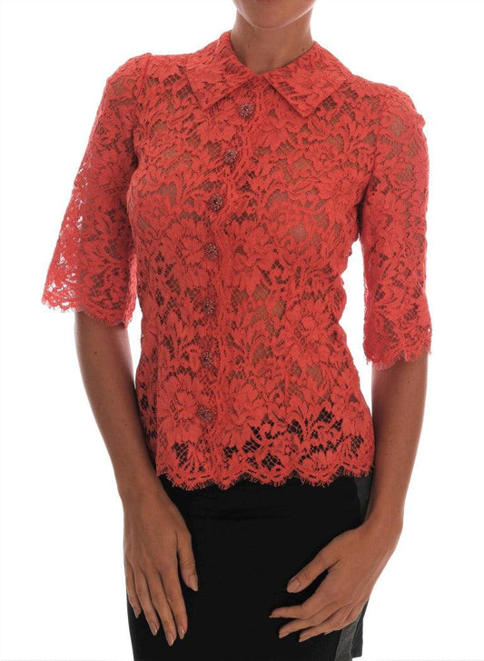 Orange Crystal Buttons Floral Lace Blouse designed by Dolce & Gabbana available from Moon Behind The Hill's Women's Clothing range