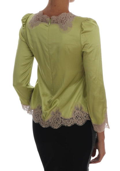 Green Silk Stretch Blouse Top - Designed by Dolce & Gabbana Available to Buy at a Discounted Price on Moon Behind The Hill Online Designer Discount Store