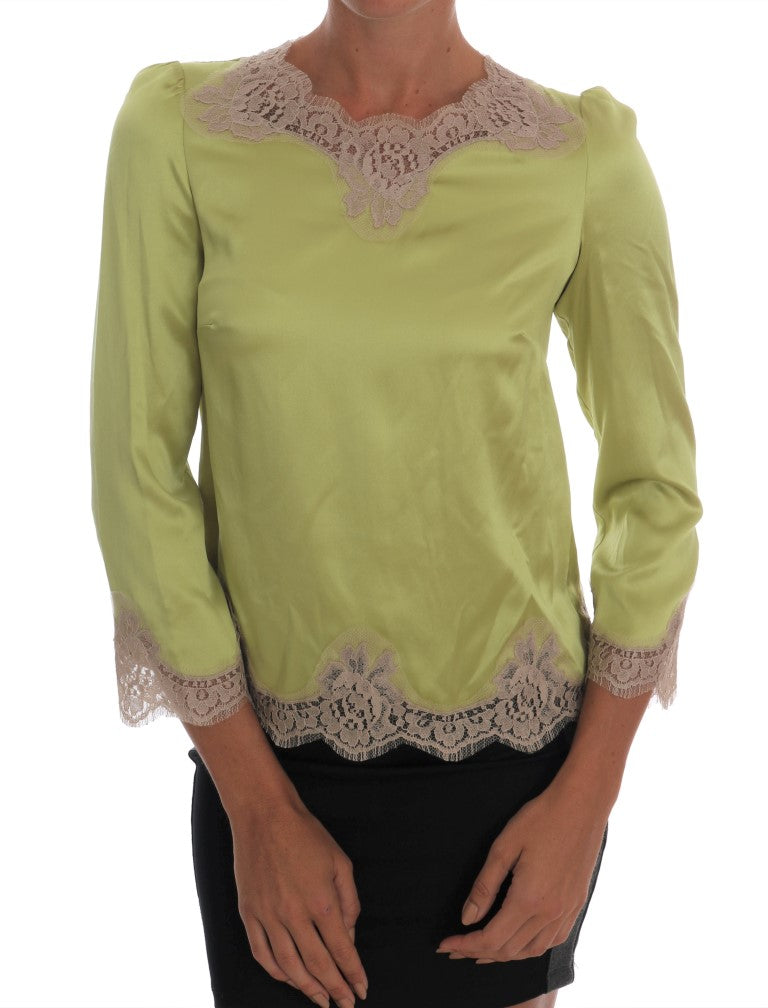 Green Silk Stretch Blouse Top - Designed by Dolce & Gabbana Available to Buy at a Discounted Price on Moon Behind The Hill Online Designer Discount Store
