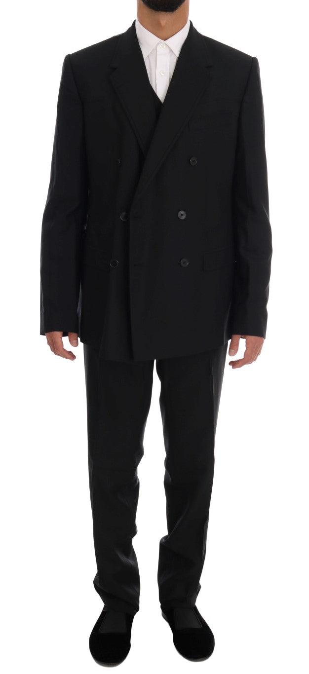 Dolce & Gabbana Men's Black Wool Double Breasted Slim Fit Suit - Designed by Dolce & Gabbana Available to Buy at a Discounted Price on Moon Behind The Hill Online Designer Discount Store