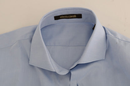 Light Blue Cotton Slim Fit Dress Shirt designed by Cavalli available from Moon Behind The Hill's Men's Clothing range