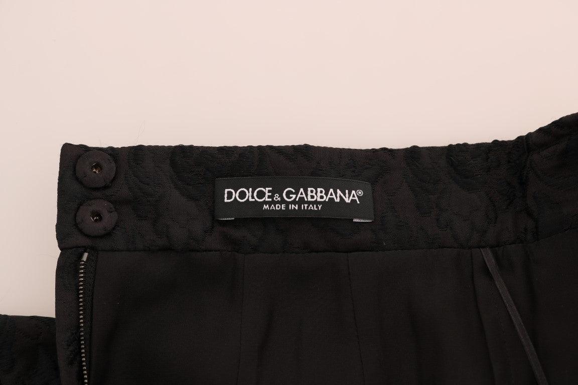 Black Floral Jacquard Silk A-Line Skirt - Designed by Dolce & Gabbana Available to Buy at a Discounted Price on Moon Behind The Hill Online Designer Discount Store