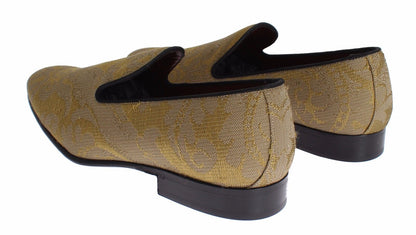 Dolce & Gabbana Yellow Gold Silk Baroque Loafers Shoes - Designed by Dolce & Gabbana Available to Buy at a Discounted Price on Moon Behind The Hill Online Designer Discount Store