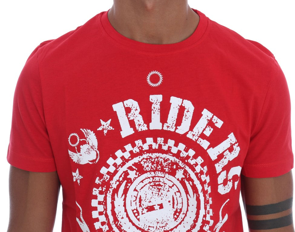 Frankie Morello Men's Red Cotton RIDERS Crewneck T-Shirt - Designed by Frankie Morello Available to Buy at a Discounted Price on Moon Behind The Hill Online Designer Discount Store