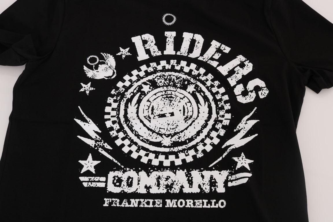 Frankie Morello Men's Black Cotton RIDERS Crewneck T-Shirt - Designed by Frankie Morello Available to Buy at a Discounted Price on Moon Behind The Hill Online Designer Discount Store