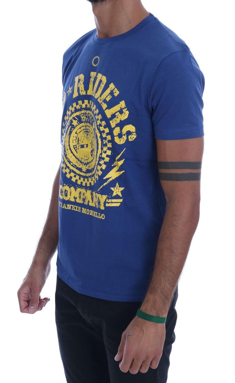 Frankie Morello Men's Blue Cotton RIDERS Crewneck T-Shirt - Designed by Frankie Morello Available to Buy at a Discounted Price on Moon Behind The Hill Online Designer Discount Store