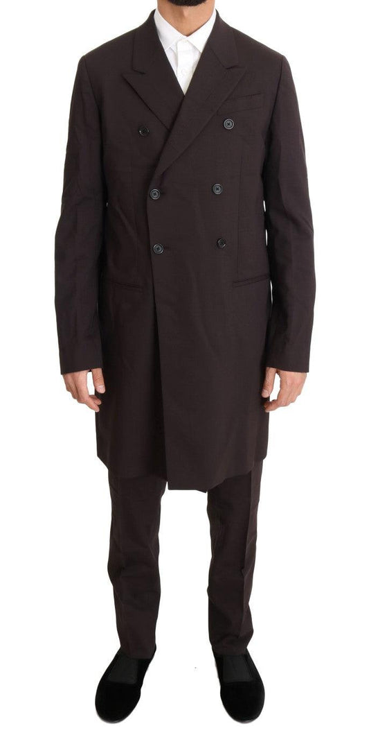 Dolce & Gabbana Men's Bordeaux Wool Stretch Long 3 Piece Suit - Designed by Dolce & Gabbana Available to Buy at a Discounted Price on Moon Behind The Hill Online Designer Discount Store