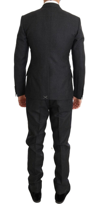 Dolce & Gabbana Men's Gray Wool Blue Silk Double Breasted Suit - Designed by Dolce & Gabbana Available to Buy at a Discounted Price on Moon Behind The Hill Online Designer Discount Store