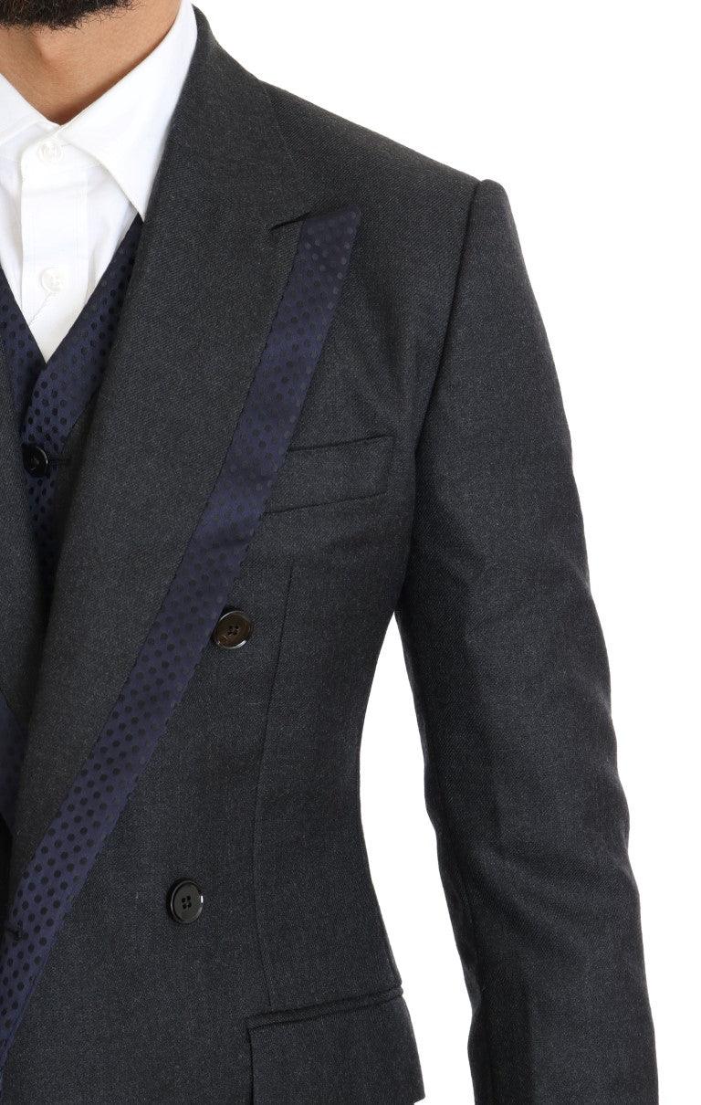 Dolce & Gabbana Men's Gray Wool Blue Silk Double Breasted Suit - Designed by Dolce & Gabbana Available to Buy at a Discounted Price on Moon Behind The Hill Online Designer Discount Store