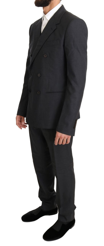 Dolce & Gabbana Men's Gray Wool Silk Double Breasted Slim Suit - Designed by Dolce & Gabbana Available to Buy at a Discounted Price on Moon Behind The Hill Online Designer Discount Store