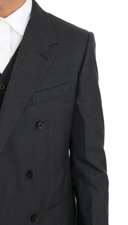 Dolce & Gabbana Men's Gray Wool Silk Double Breasted Slim Suit - Designed by Dolce & Gabbana Available to Buy at a Discounted Price on Moon Behind The Hill Online Designer Discount Store