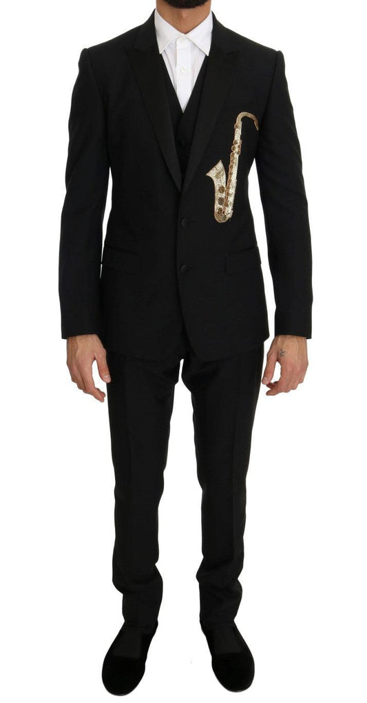 Dolce & Gabbana Men's Black Wool Silk Saxophone Slim Fit Suit - Designed by Dolce & Gabbana Available to Buy at a Discounted Price on Moon Behind The Hill Online Designer Discount Store