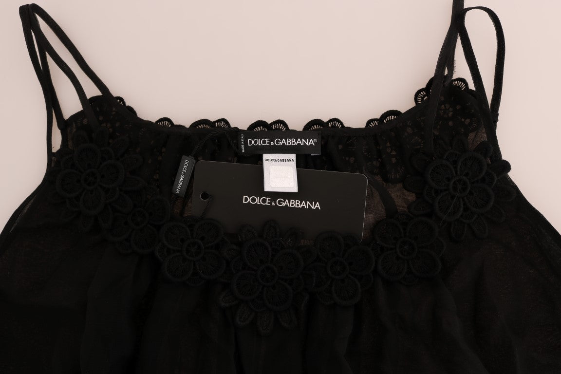 Black Silk Lace Chemise Dress - Designed by Dolce & Gabbana Available to Buy at a Discounted Price on Moon Behind The Hill Online Designer Discount Store