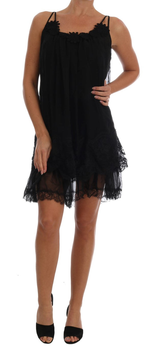 Black Silk Lace Chemise Dress - Designed by Dolce & Gabbana Available to Buy at a Discounted Price on Moon Behind The Hill Online Designer Discount Store