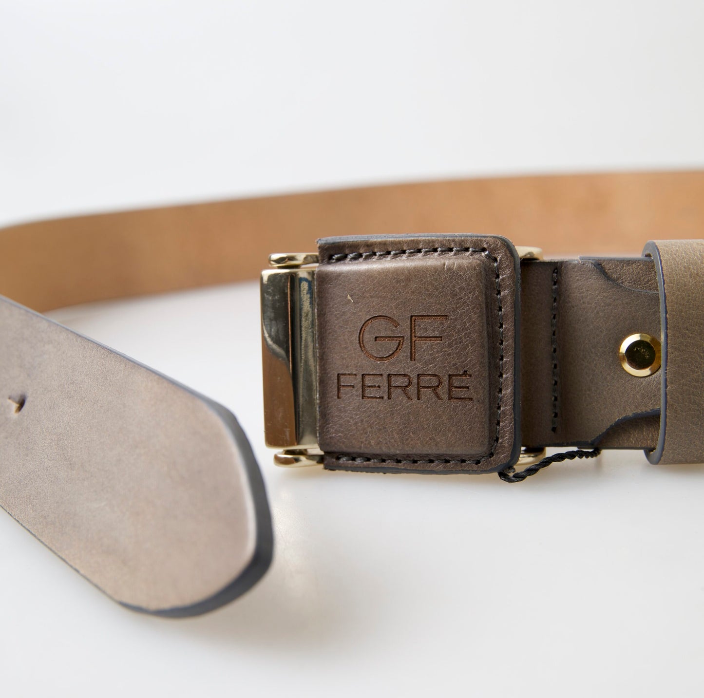 GF Ferre Brown Leather Fashion Logo Buckle Waist Belt