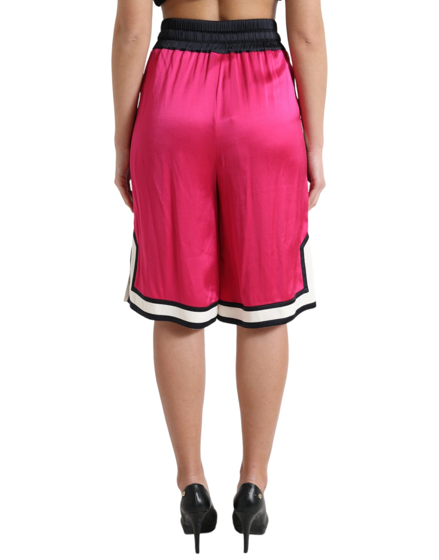 Pink Viscose Jersey Logo High Waist Shorts