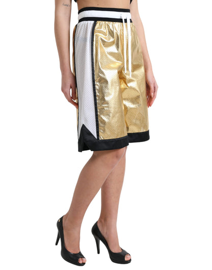 Gold Polyester Perforated High Waist Shorts