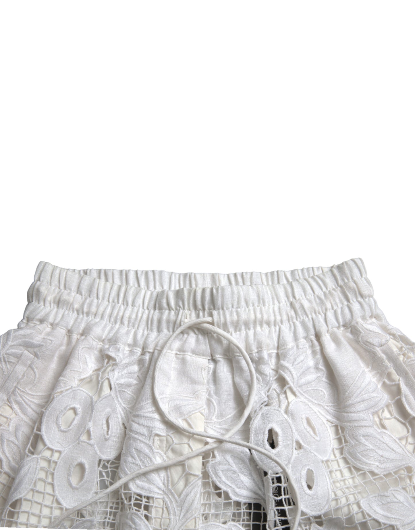 White Cotton Cutout High Waist Bermuda Shorts