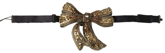 Gold Crystal Beaded Sequined Silk Catwalk Necklace Bowtie