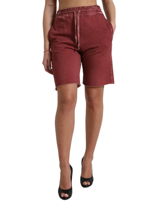 Maroon Cotton High Waist Sweatshorts Shorts