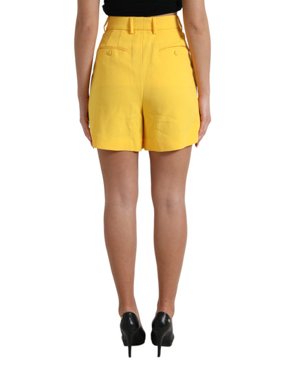 Yellow Viscose High Waist Bermuda Shorts