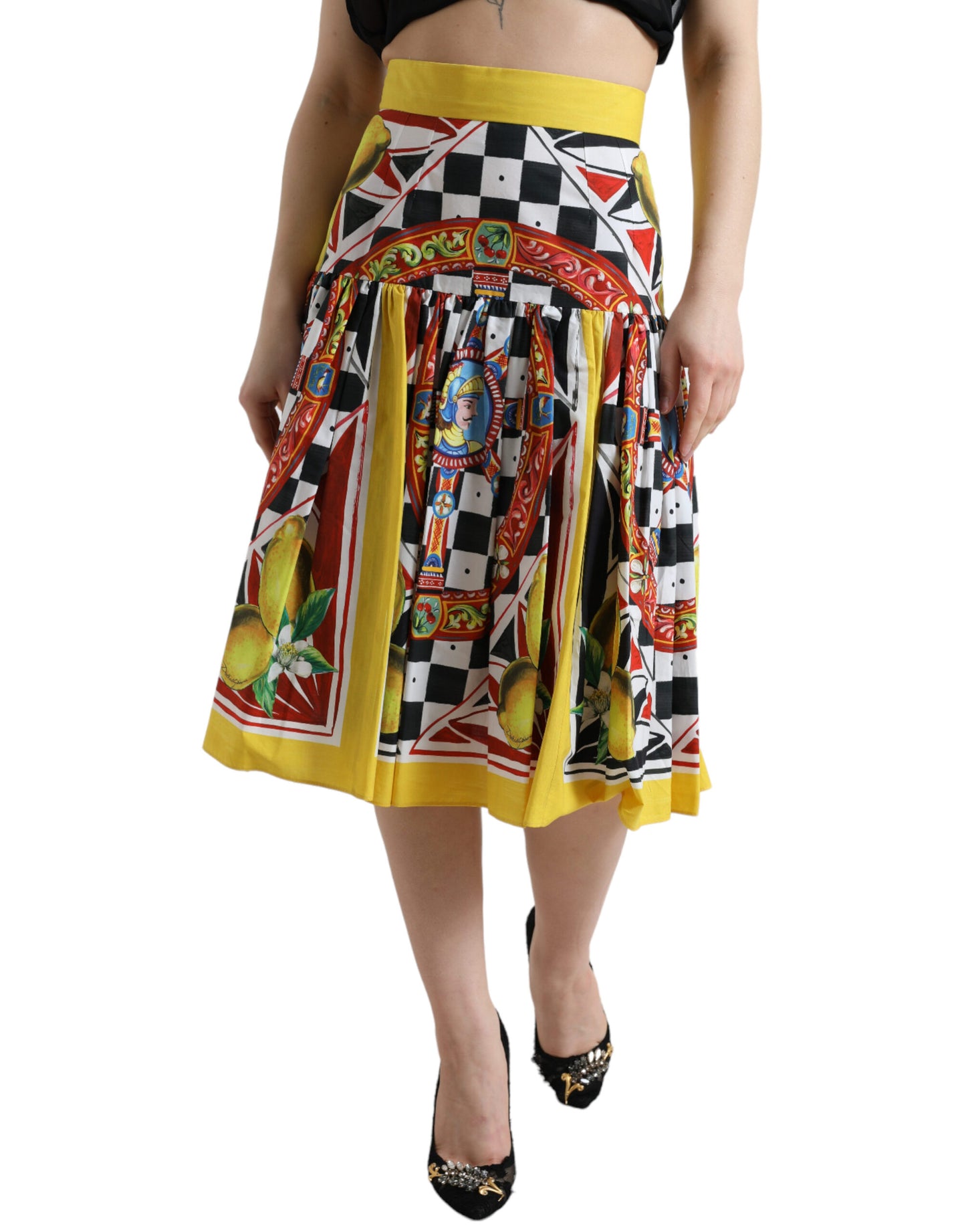 Multicolor Carretto Lemon High Waist A-line Skirt