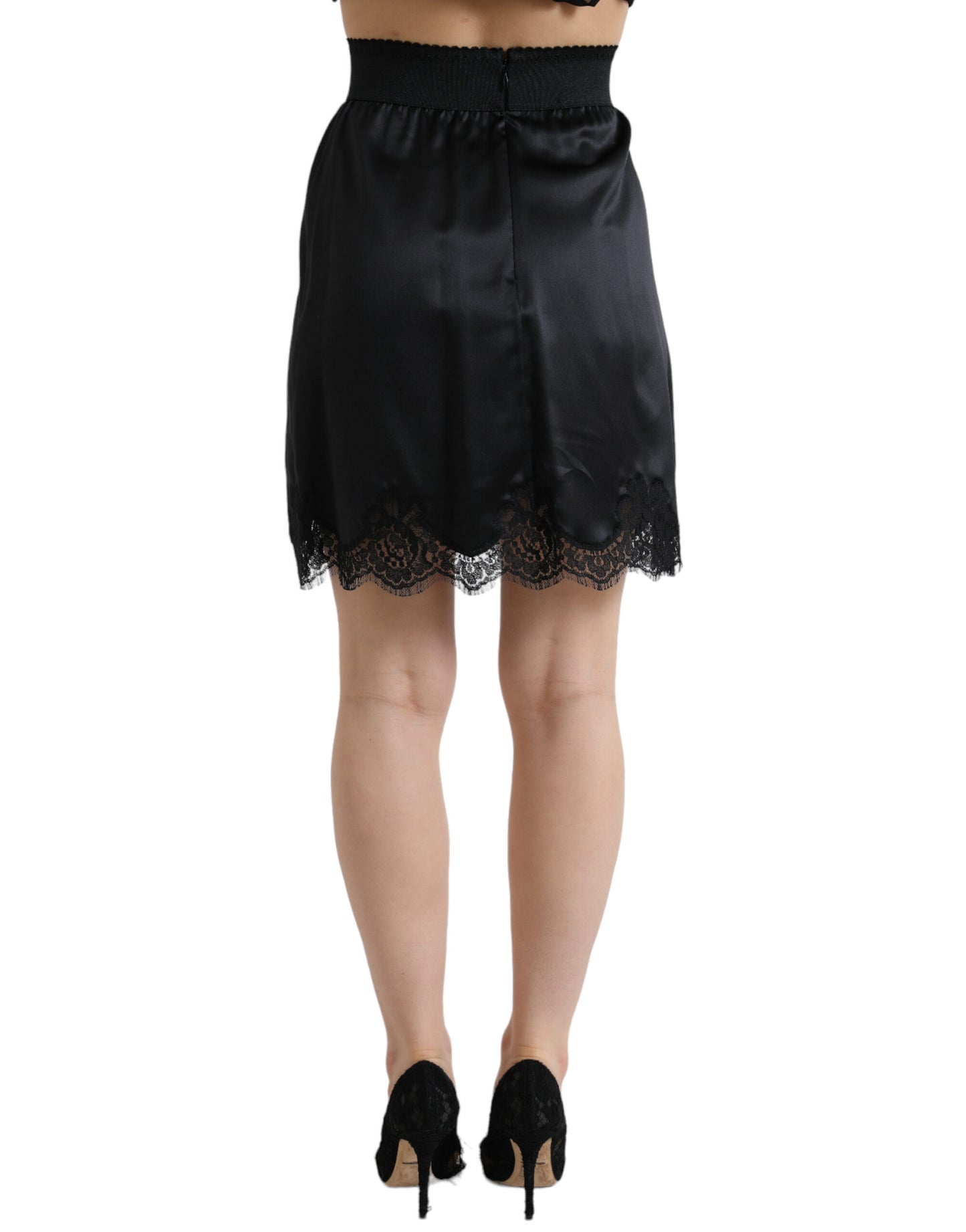 Black Lace High Waist Pencil Cut Mini Skirt